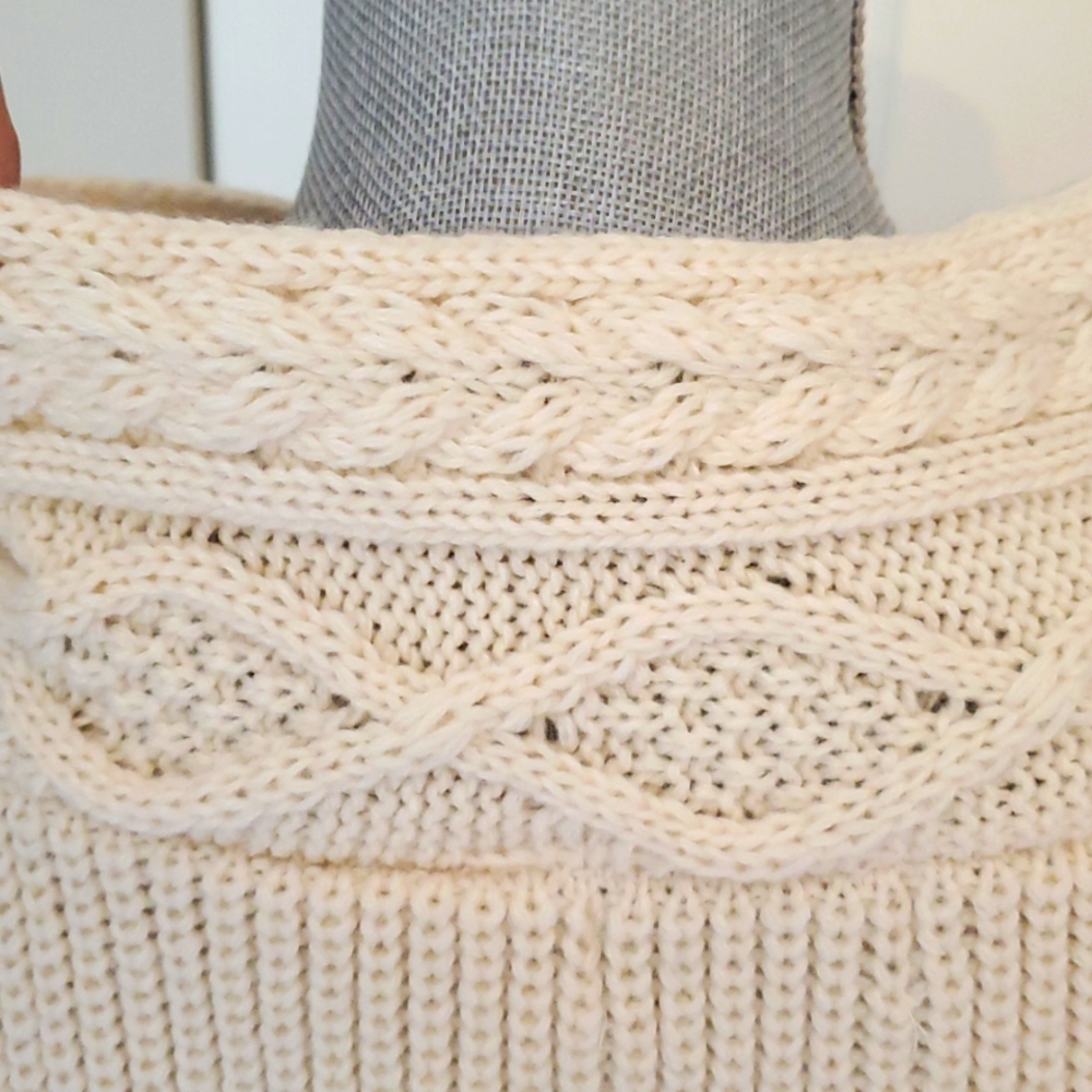 Moda Women's Cream Cable Knit Poncho Sweater One Size - Picture 5 of 6